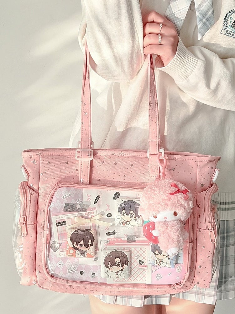 Style Pink Otaku Kawaii Pattern Ita Design Handbag Star-shaped