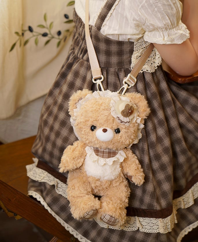 Pearl Strap Bag Interchangeable Artificial Bear Kawaii With Crossbody Plush Option