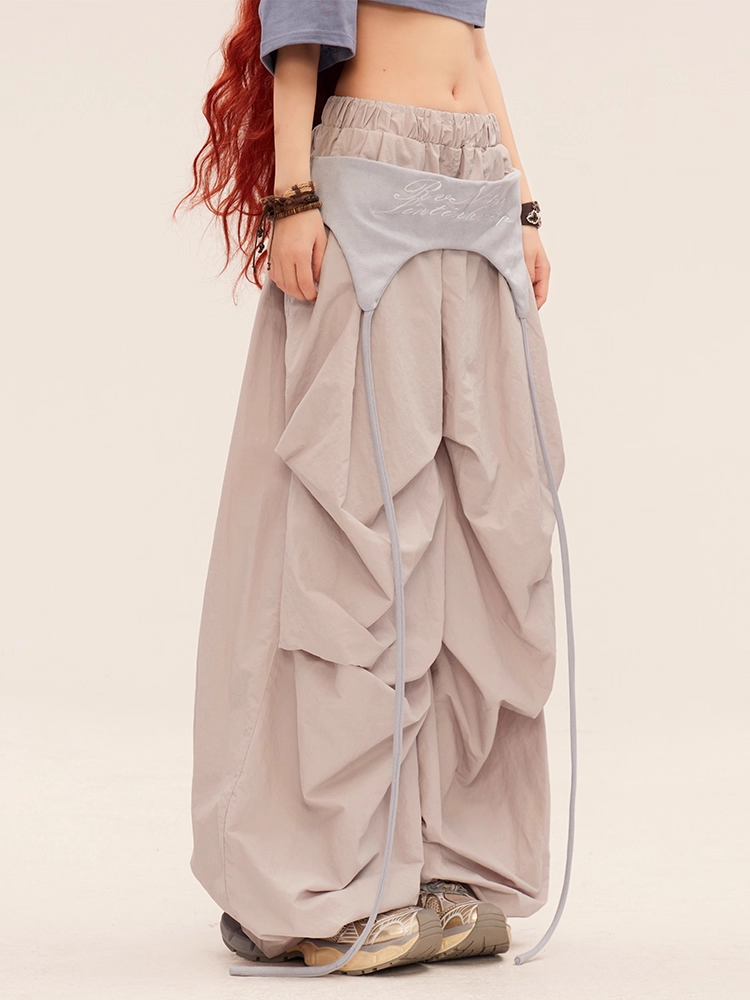 Taille Grau Vintage mit Weitem Bein Casual Pants Accessoire