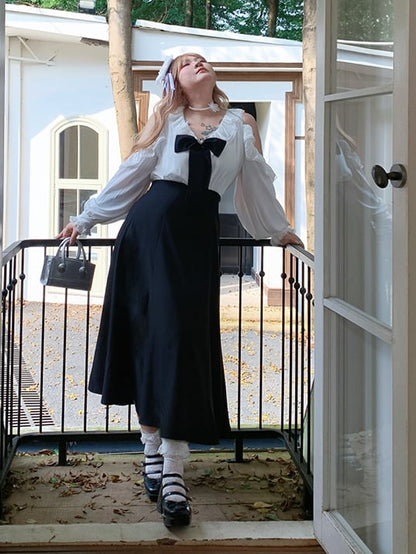 / Bowknot Detachable Shoulder Plus Size Black Waist Dress Cutout with High Pink and