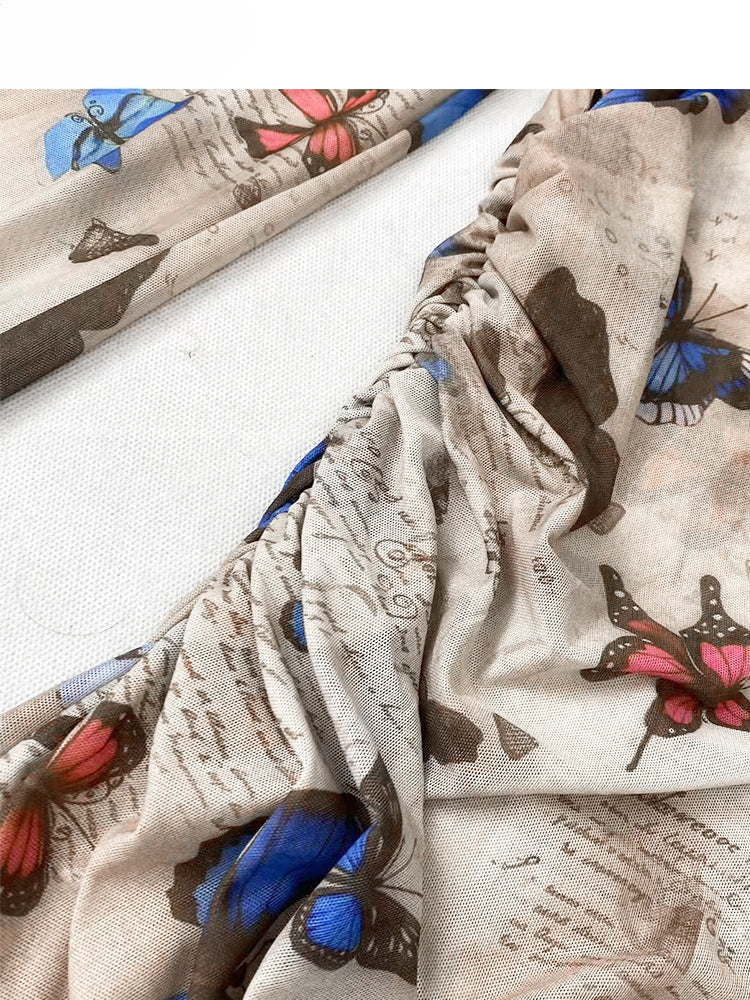 Millard Fashion Vintage Hellkaffeefarbenes Kleid mit Rundhalsausschnitt und Schmetterlingsraffung