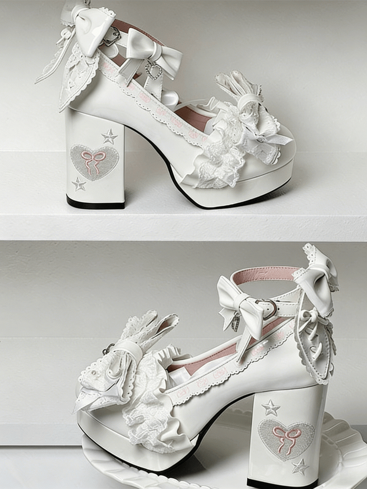 with Sweet Accents Bow Back Block High for Heels Ear Lolita White Rabbit