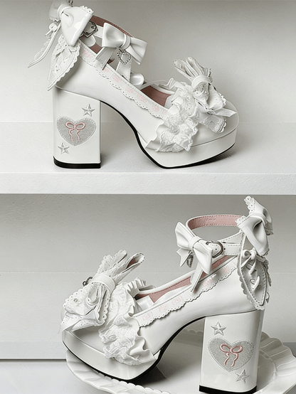with Sweet Accents Bow Back Block High for Heels Ear Lolita White Rabbit