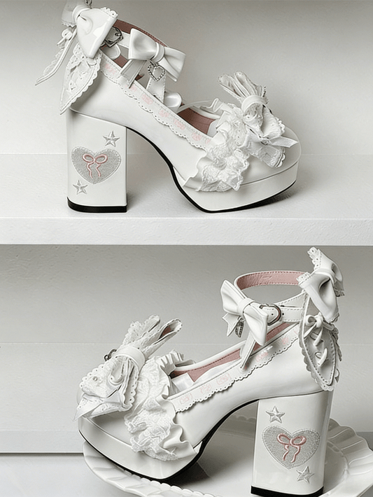 with Sweet Accents Bow Back Block High for Heels Ear Lolita White Rabbit