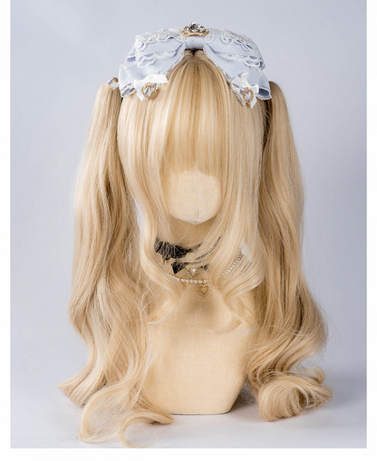 Jirai Kei Crown Rhinestone Pink/Dusty Blue Black/Dusty Lace Bow KC