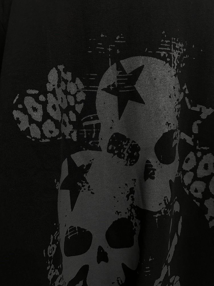 Print with Skeleton White Cross Two-Pieces Top Faux and Black