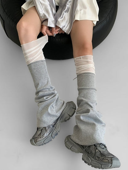 Black/White/Gray Leg Mesh Warmers Flared Paneled