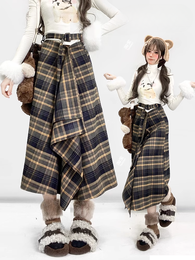 Black and Yellow Plaid Midi Length Vintage Skirt