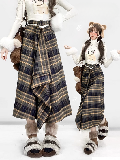 Black and Yellow Plaid Midi Length Vintage Skirt