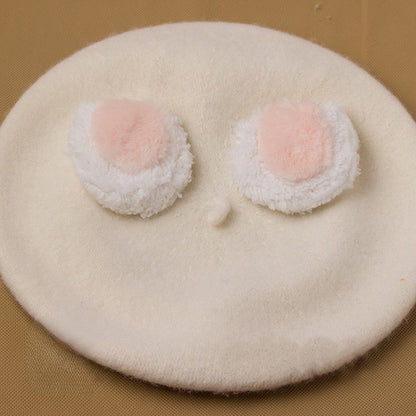 Woolen Cute Ear Options Lolita 4 Color Beret Bear