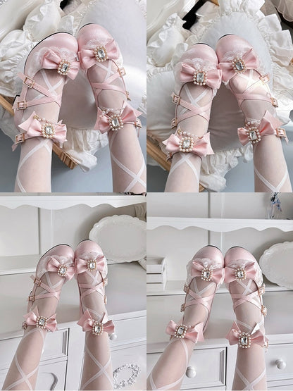 Sweet Bowknot Janes Details - Mid-Heel Mary Pink Lolita