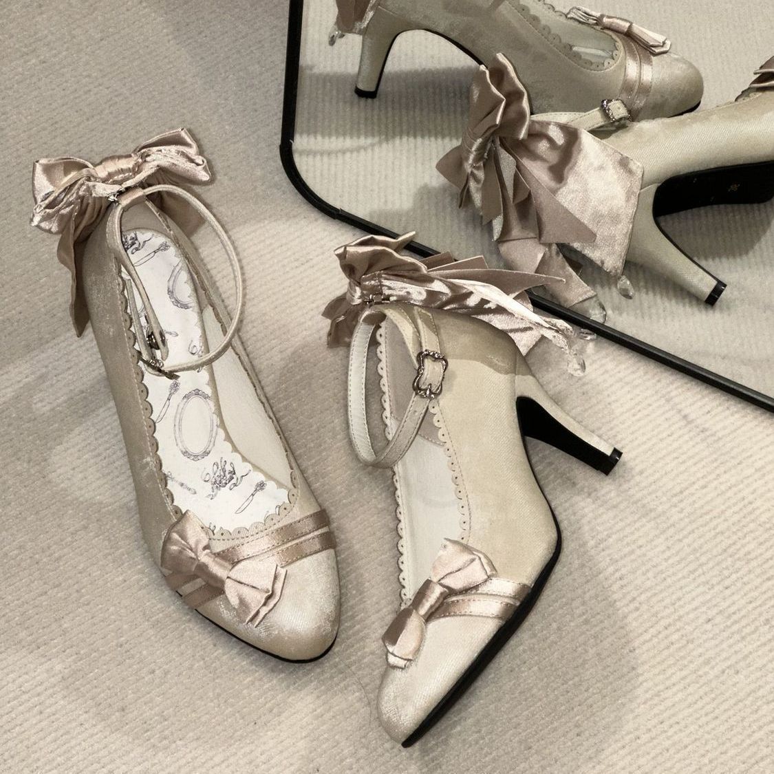 Lolita Satin Stiletto Heels with Bow – Princess Birthday Party Pumps