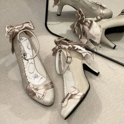 Lolita Satin Stiletto Heels with Bow – Princess Birthday Party Pumps