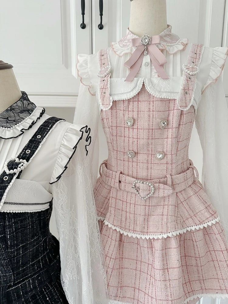 Jacquard with in Jirai Kei Flutter Sleeve Blouse Regular/Fleece-Lined Lace Version Pink White