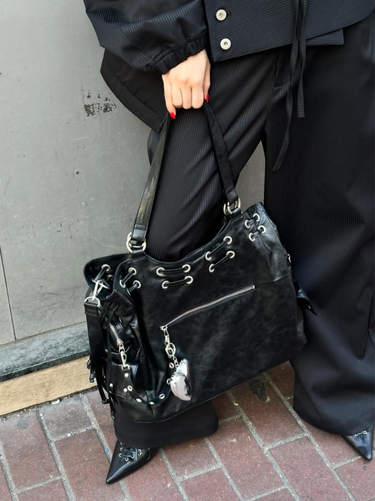 Tote CapacityAdjustable With Soft Bag Black Straps Large Studded