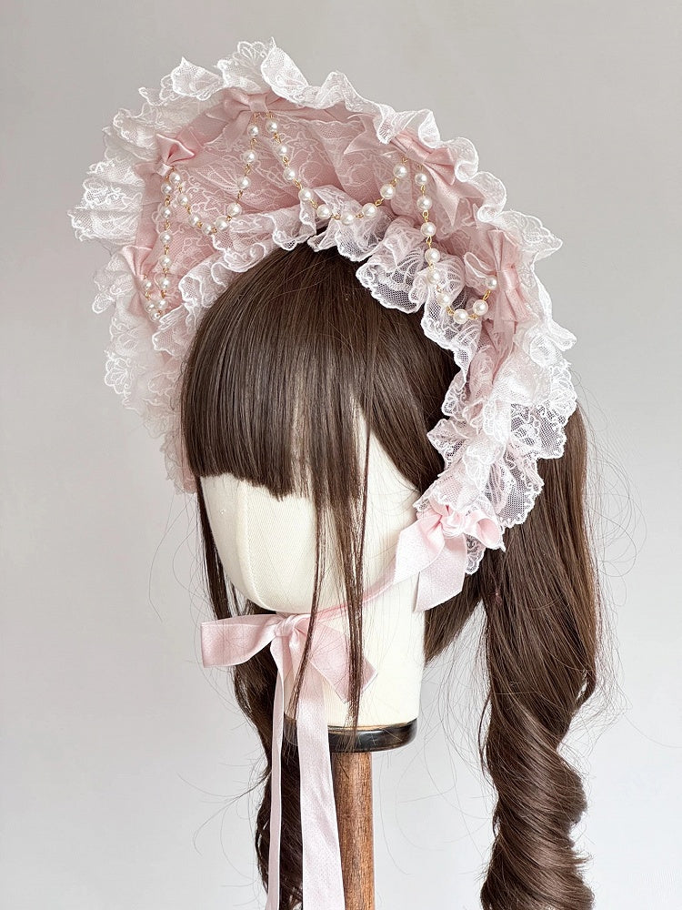 Bonnet Pearl (Lace Accents) Pink Chain Lolita Pastel