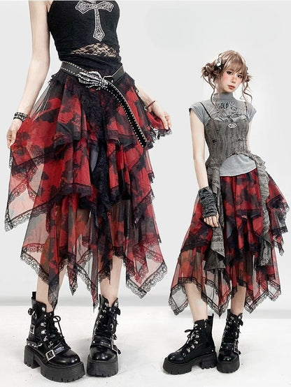 Krawatte Roter Besatz Spitzensaum Y2K Rock Taschentuch Farbstoff Stufen