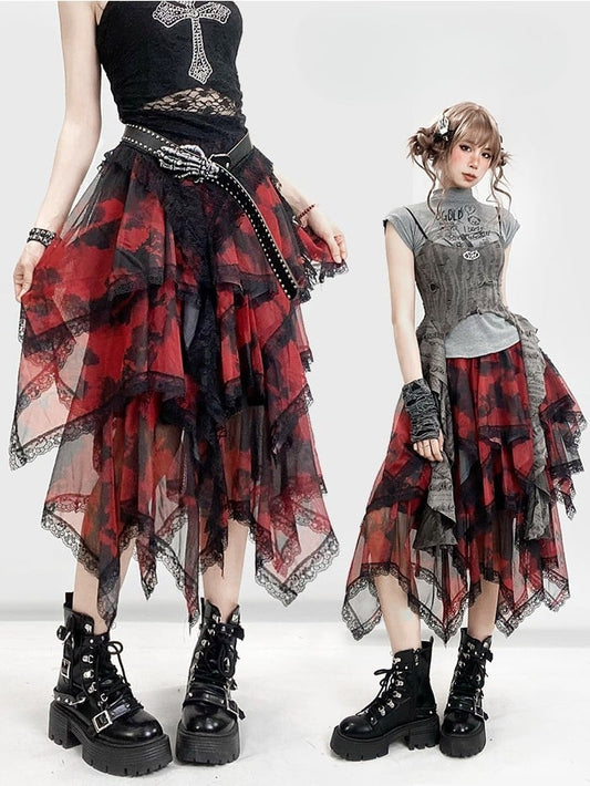 Krawatte Roter Besatz Spitzensaum Y2K Rock Taschentuch Farbstoff Stufen