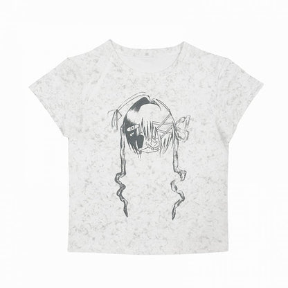 ライトグレー Y2K グラフィック Tシャツ