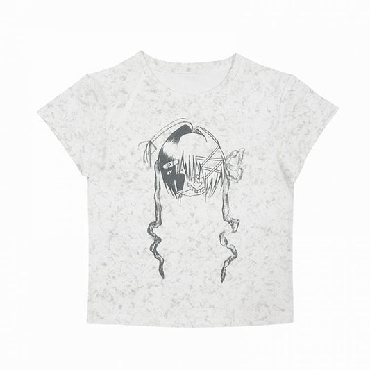 ライトグレー Y2K グラフィック Tシャツ