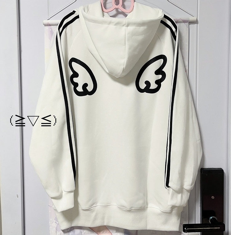 Design with Stripe White Angel Wing Hoodie Print Back