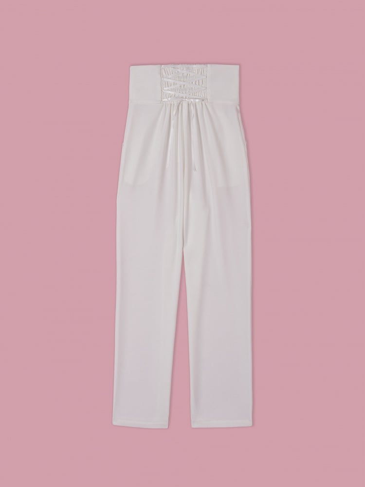 White Corset Belt High-Waist Ouji Lolita Pants - DevilInspired Exclusive Collection