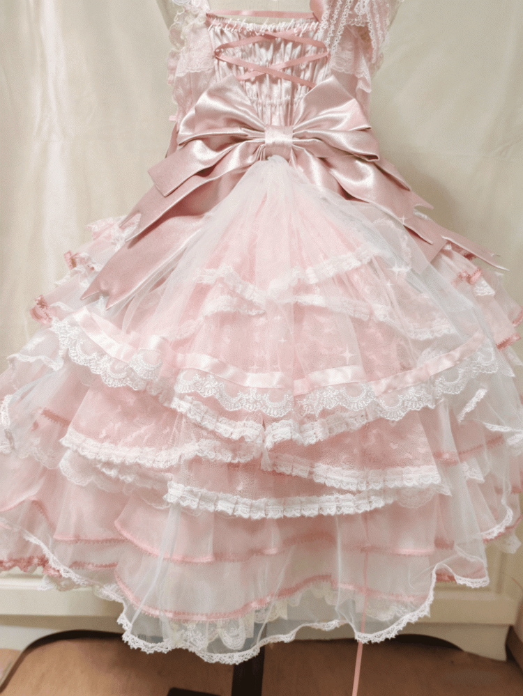Heart Pink Lace Blue Pattern Hime Train Lolita
