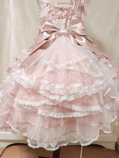 Heart Pink Lace Blue Pattern Hime Train Lolita