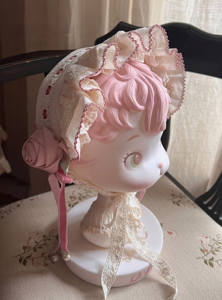 Cream & Pink Frilled Sweet Lolita Headband with Fabric Rose Decor - Bodhi Original Design
