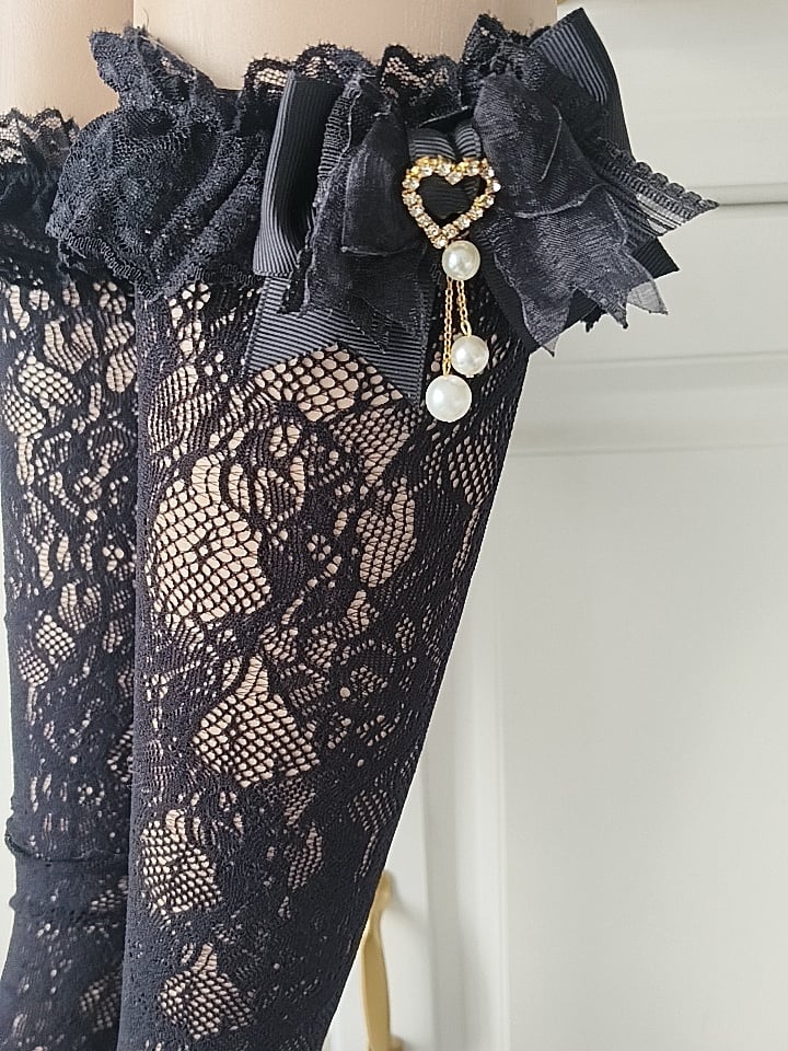 Decoration Hollow-Out with Lace 3 Jirai Calf Trim Bow Design Socks Colors Kei