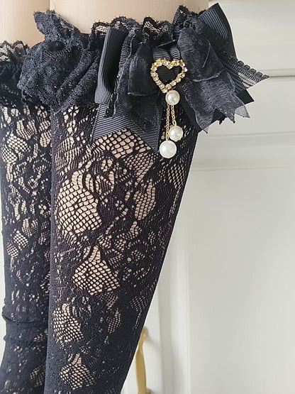 Decoration Hollow-Out with Lace 3 Jirai Calf Trim Bow Design Socks Colors Kei