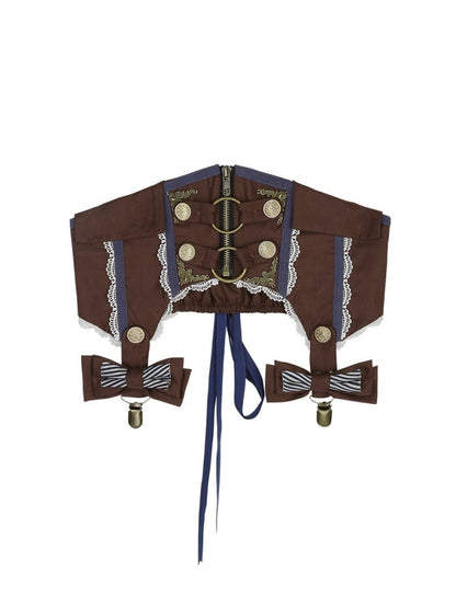 リボン結びのドレスクリップ付きブラウンコルセットベルト