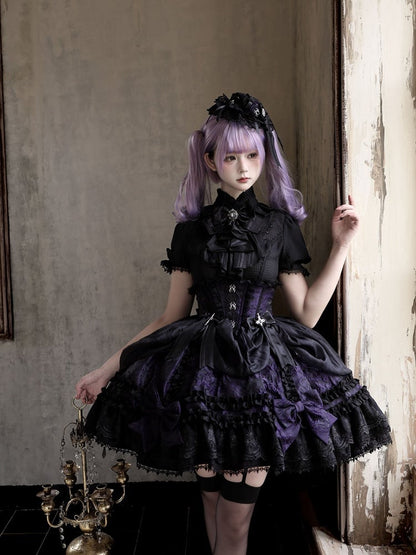 Gothic Spider Cross Skirt with Bowknot Details, Black & Purple - Pear Island Sweet Tea
