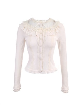 Vintage Strickschleife Weiße Strickjacke Rüschenspitze