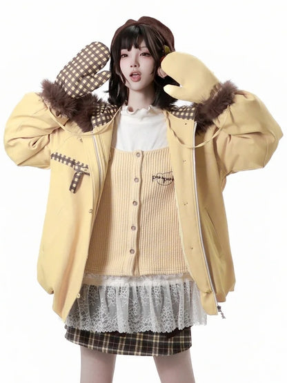 Hooded Hem Jacket Yellow Bubble -