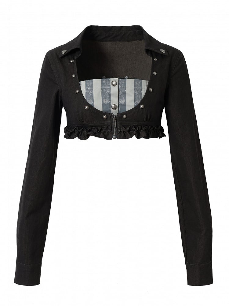 Gray Shirt: Length Underbust Vintage with Cropped Punk Black