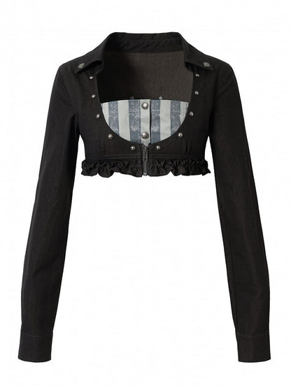 Gray Shirt: Length Underbust Vintage with Cropped Punk Black