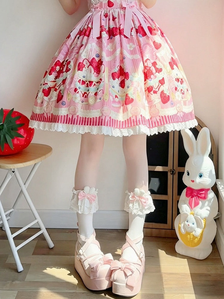 Bunny-Ear Lace Lolita Mid-Calf Socks with Bows, 3 Hues - Milkcat Studio
