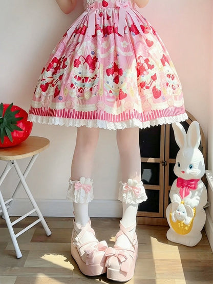 Bunny-Ear Lace Lolita Mid-Calf Socks with Bows, 3 Hues - Milkcat Studio