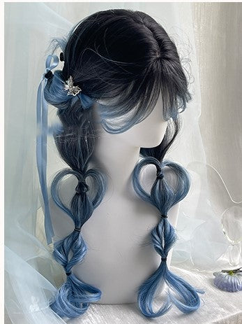 Color Ombre Blue Wavy and Black With Wigs 65cm Hair Long Air