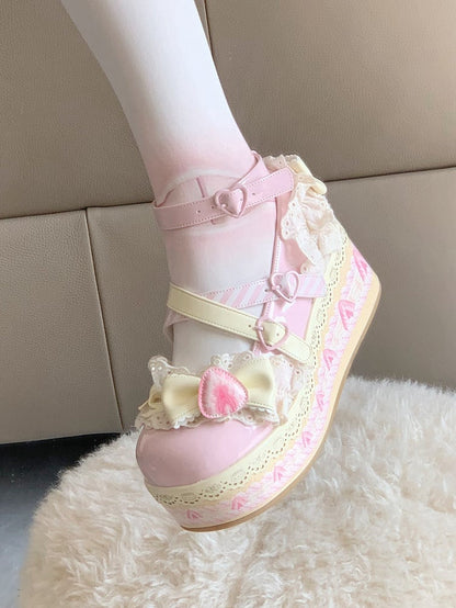 Strawberry Shoes Sweet Lolita Pink Cake Jane Mary Platform Cheese