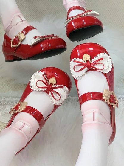 Janes Low-heel Mary Daily Comfortable Multi-layer with Shoes Sweet Red Bows Lolita -