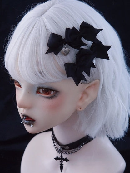 Black Gothic Bow Hairclip with Cross - Strange Sugar