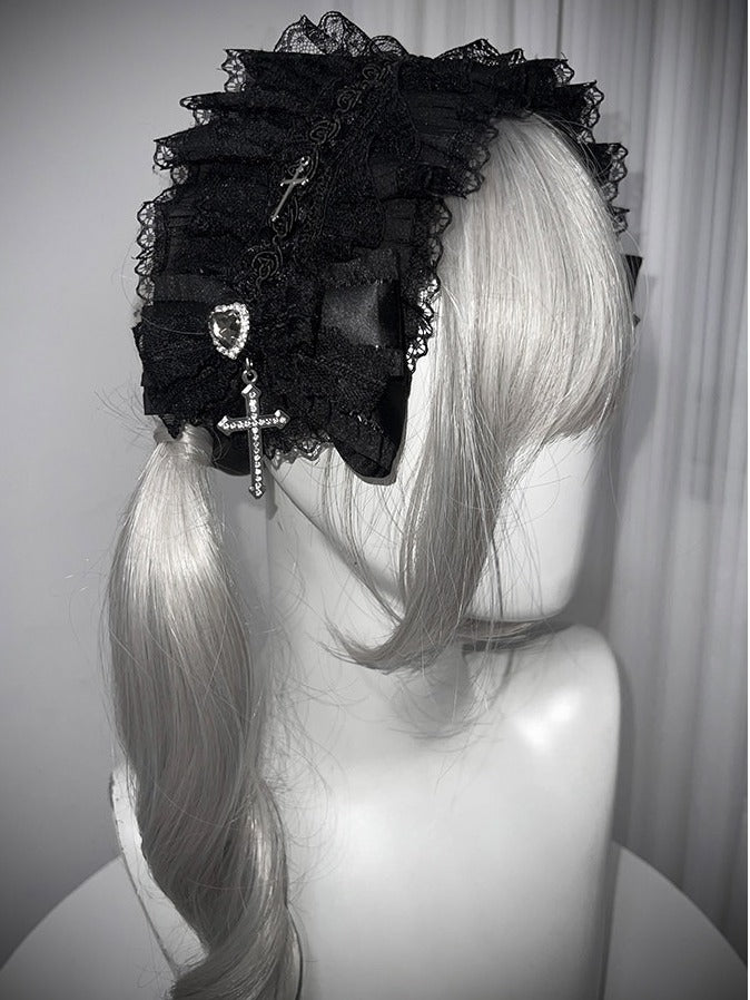 2-Color Gothic Cross Bow Hairband with Lace - Tan Tuan