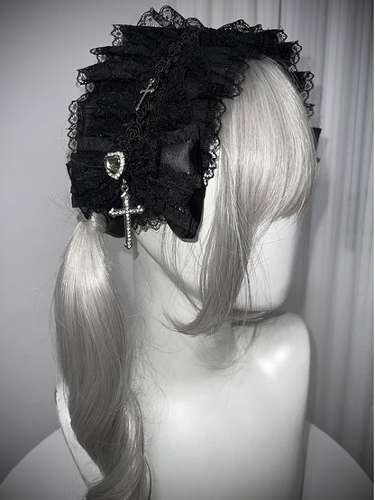 2-Color Gothic Cross Bow Hairband with Lace - Tan Tuan
