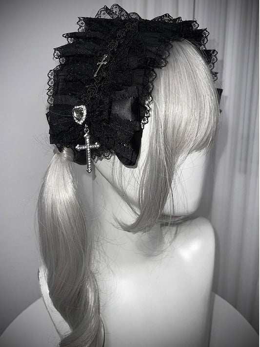 2-Color Gothic Cross Bow Hairband with Lace - Tan Tuan