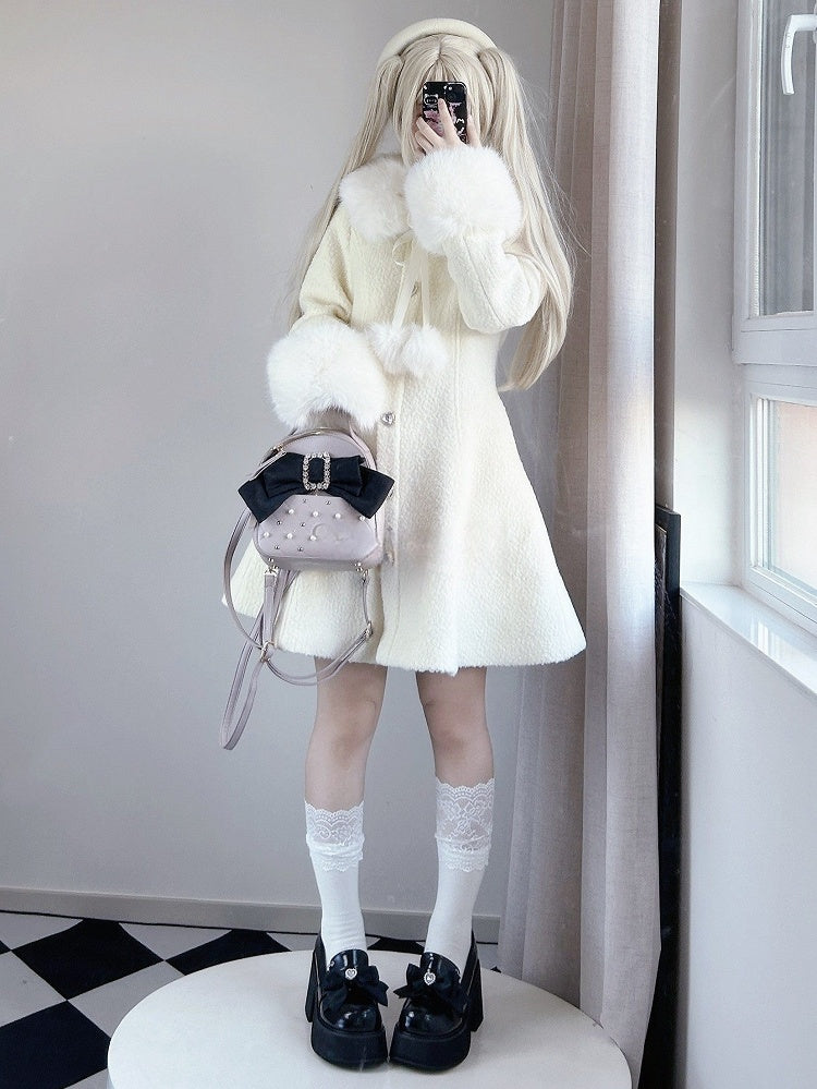 Coat Off-White Landmine Style Wool and Rhinestone 70% Furry Embellished Cuffs Collar Slim-Fit with