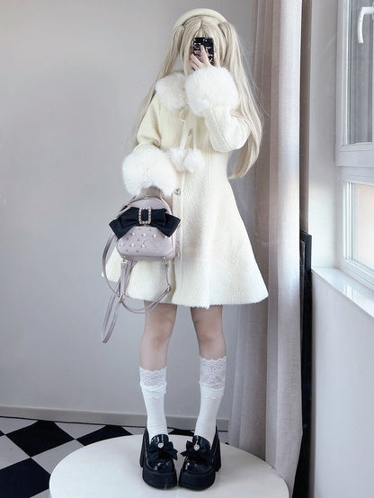 Coat Off-White Landmine Style Wool and Rhinestone 70% Furry Embellished Cuffs Collar Slim-Fit with