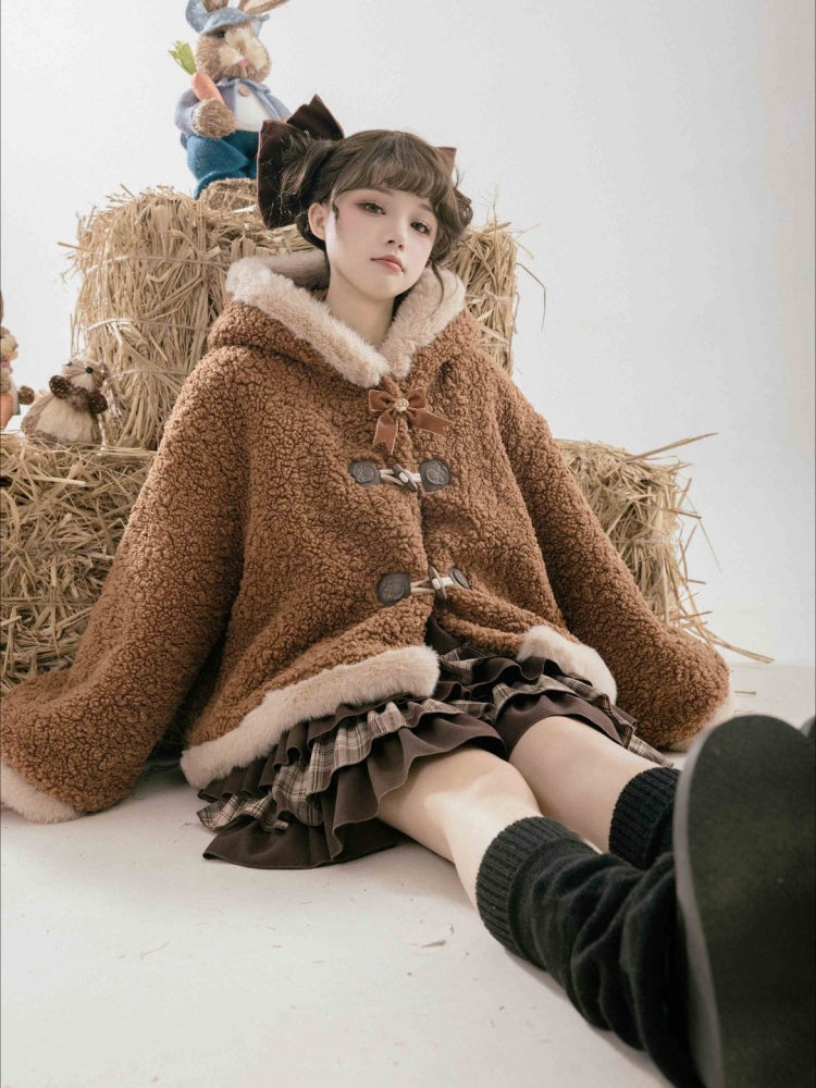 ブラウンフリース レッサーパンダの耳付きフード付き冬用コート