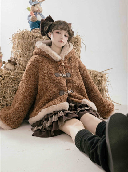 ブラウンフリース レッサーパンダの耳付きフード付き冬用コート